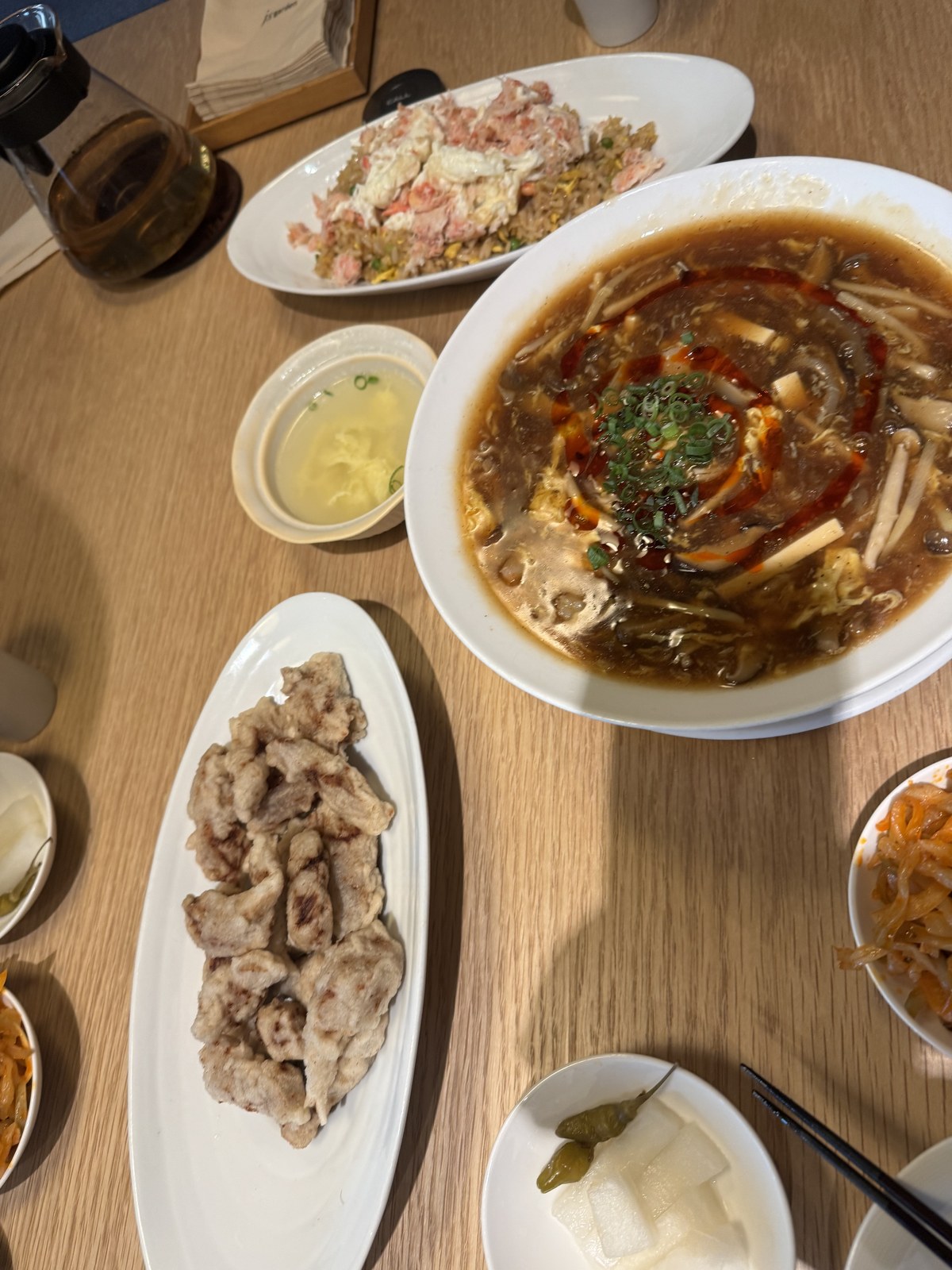 js가든 판교점 한 상 — 게살볶음밥, 산라탕면, 소고기탕수육